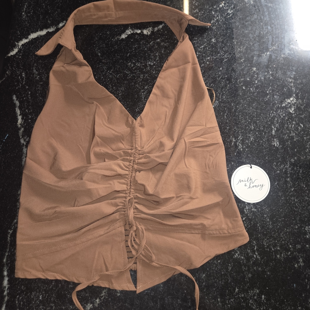Smith & Honey Tan Ruched Crop Top